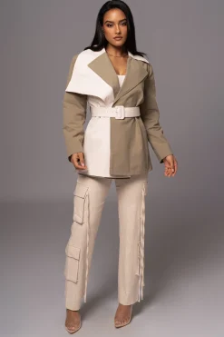 JLUXLABEL Olive Color Block Summit Belted Jacket