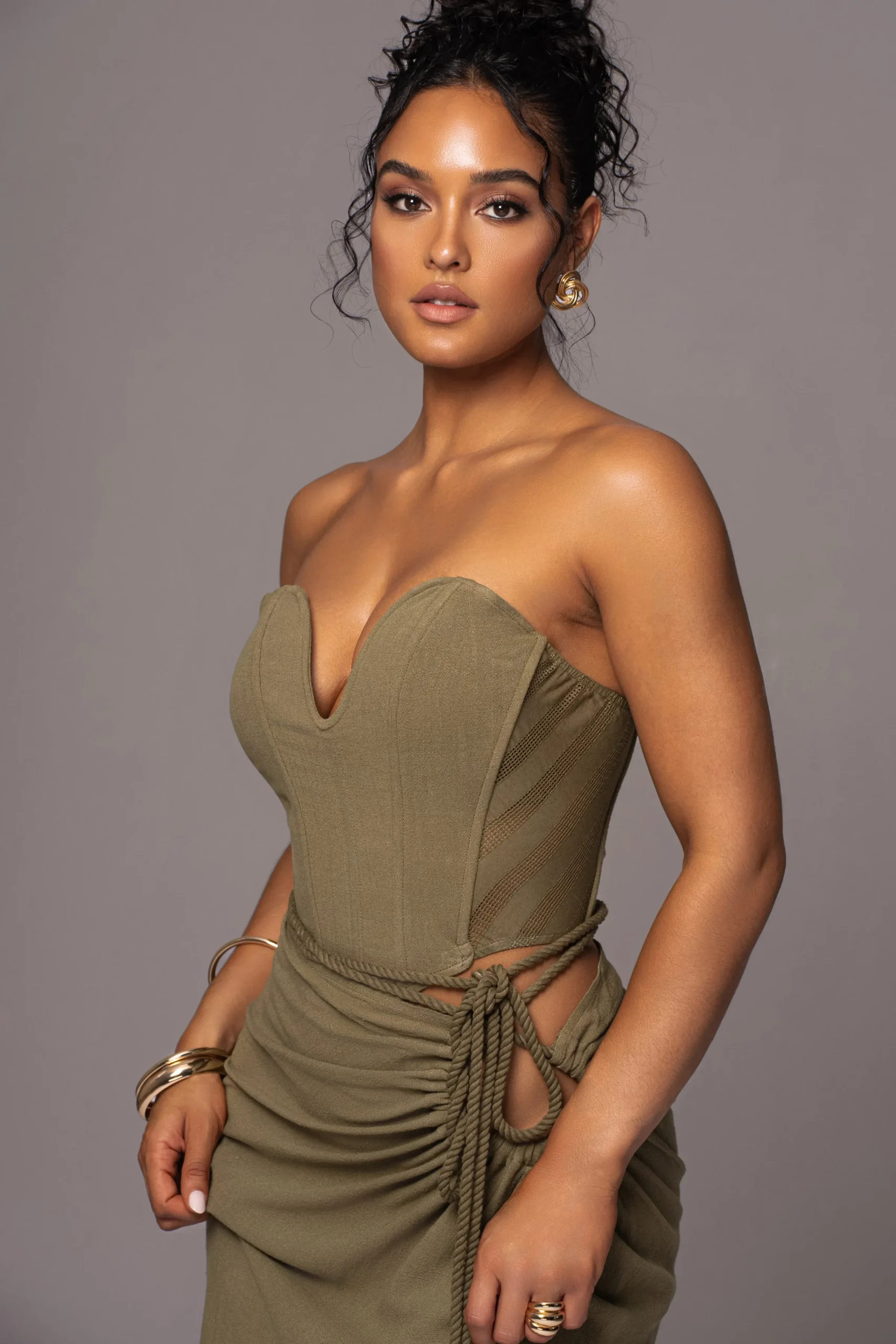 JLUXLABEL Olive Destination Linen Skirt Set