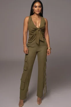 JLUXLABEL Olive Elicia Linen Top