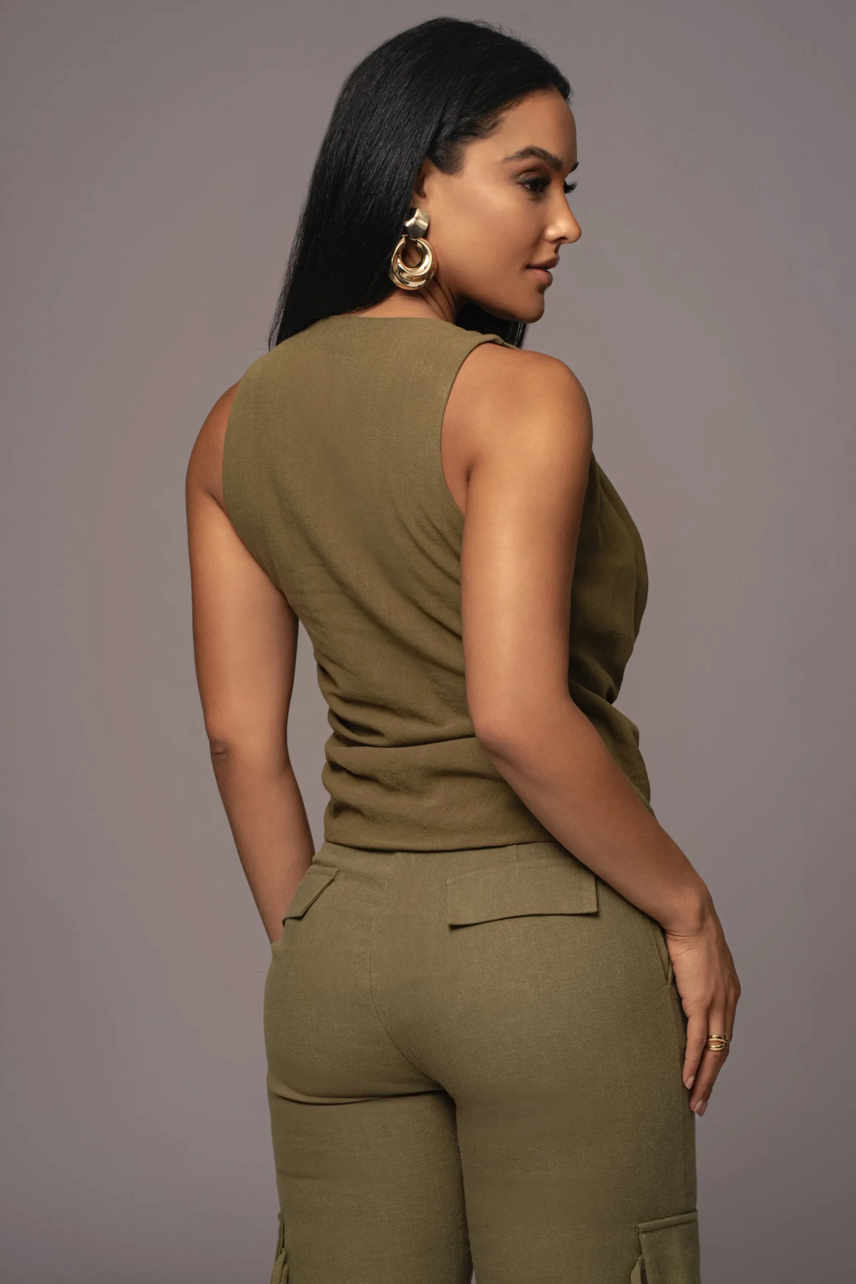 JLUXLABEL Olive Elicia Linen Top