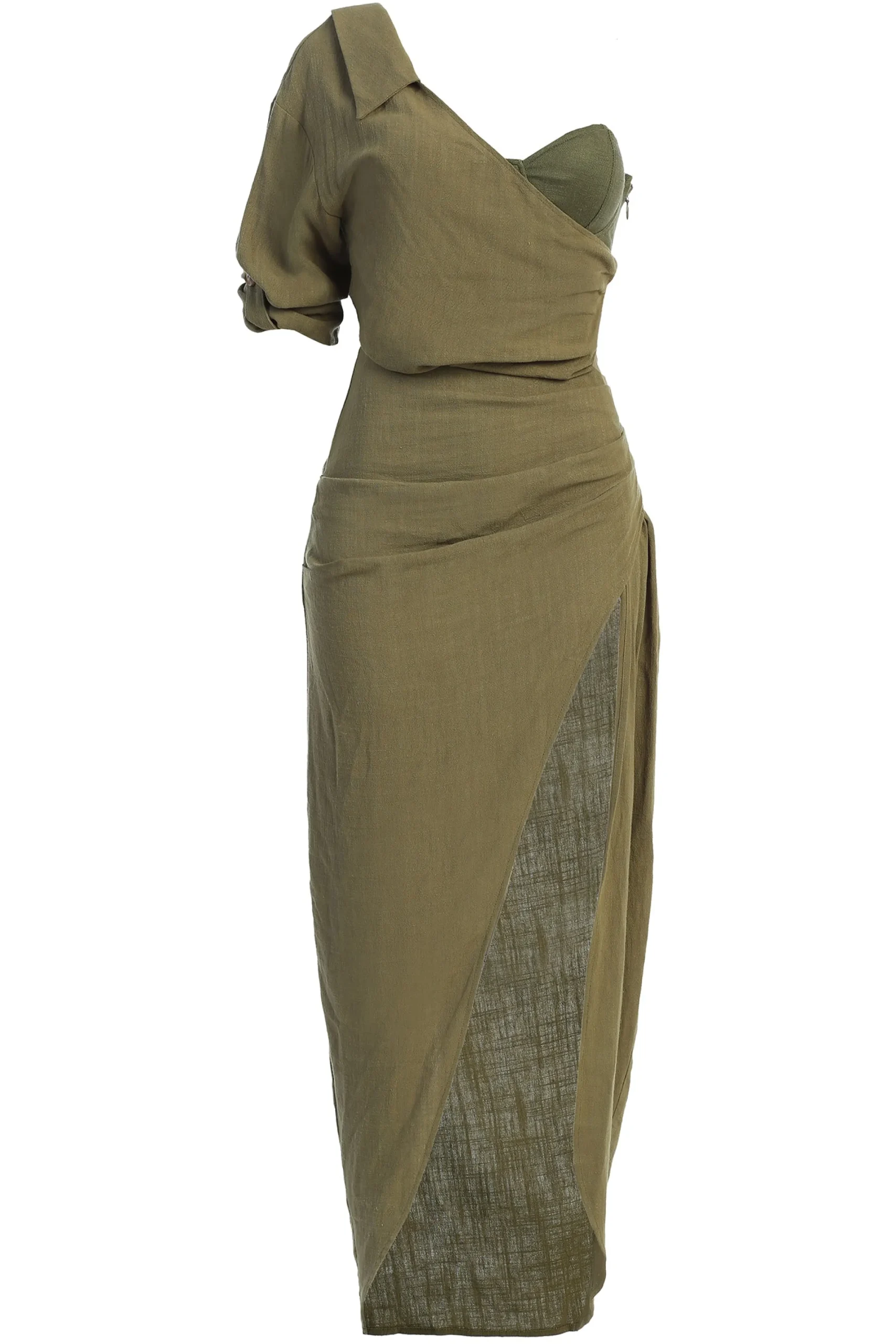 JLUXLABEL Olive Evita Linen Draped Dress
