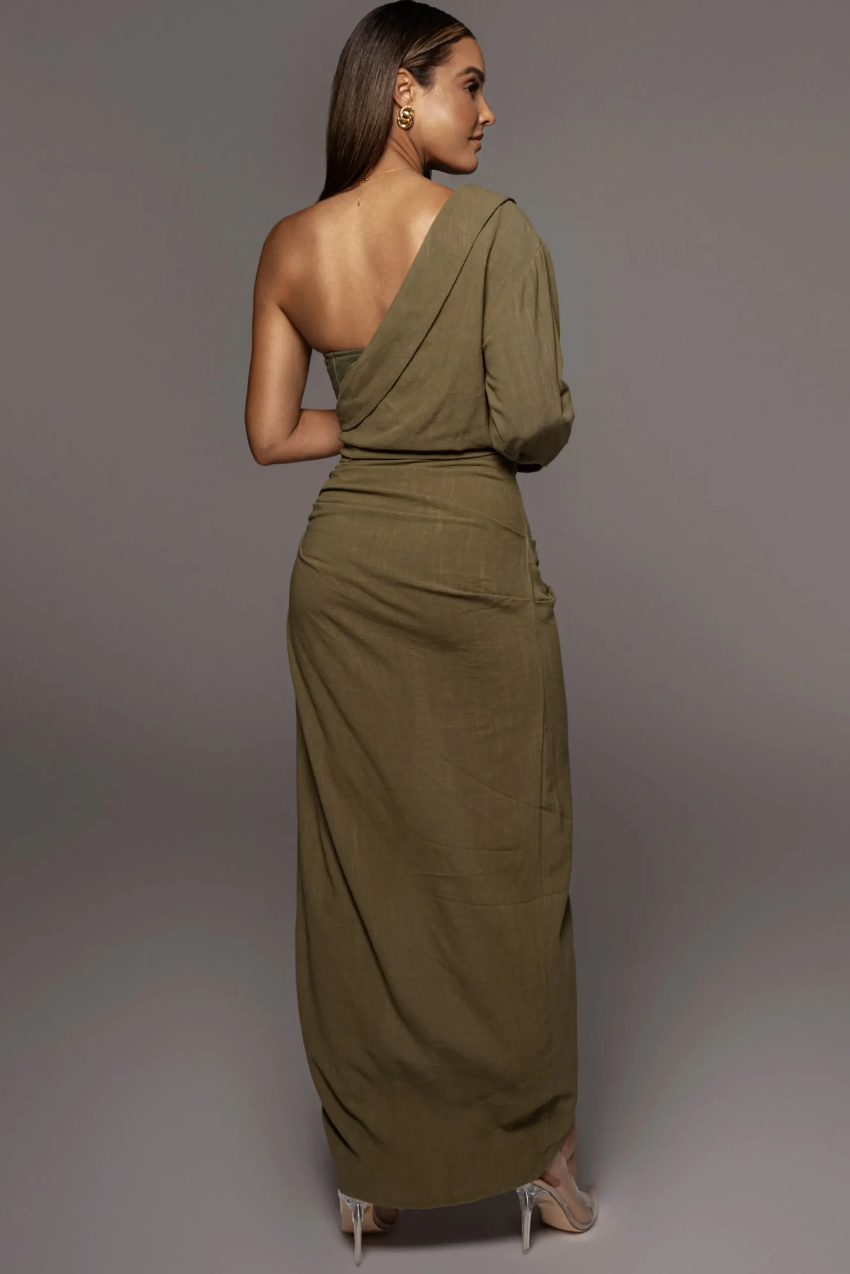 JLUXLABEL Olive Evita Linen Draped Dress