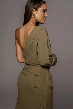JLUXLABEL Olive Evita Linen Draped Dress