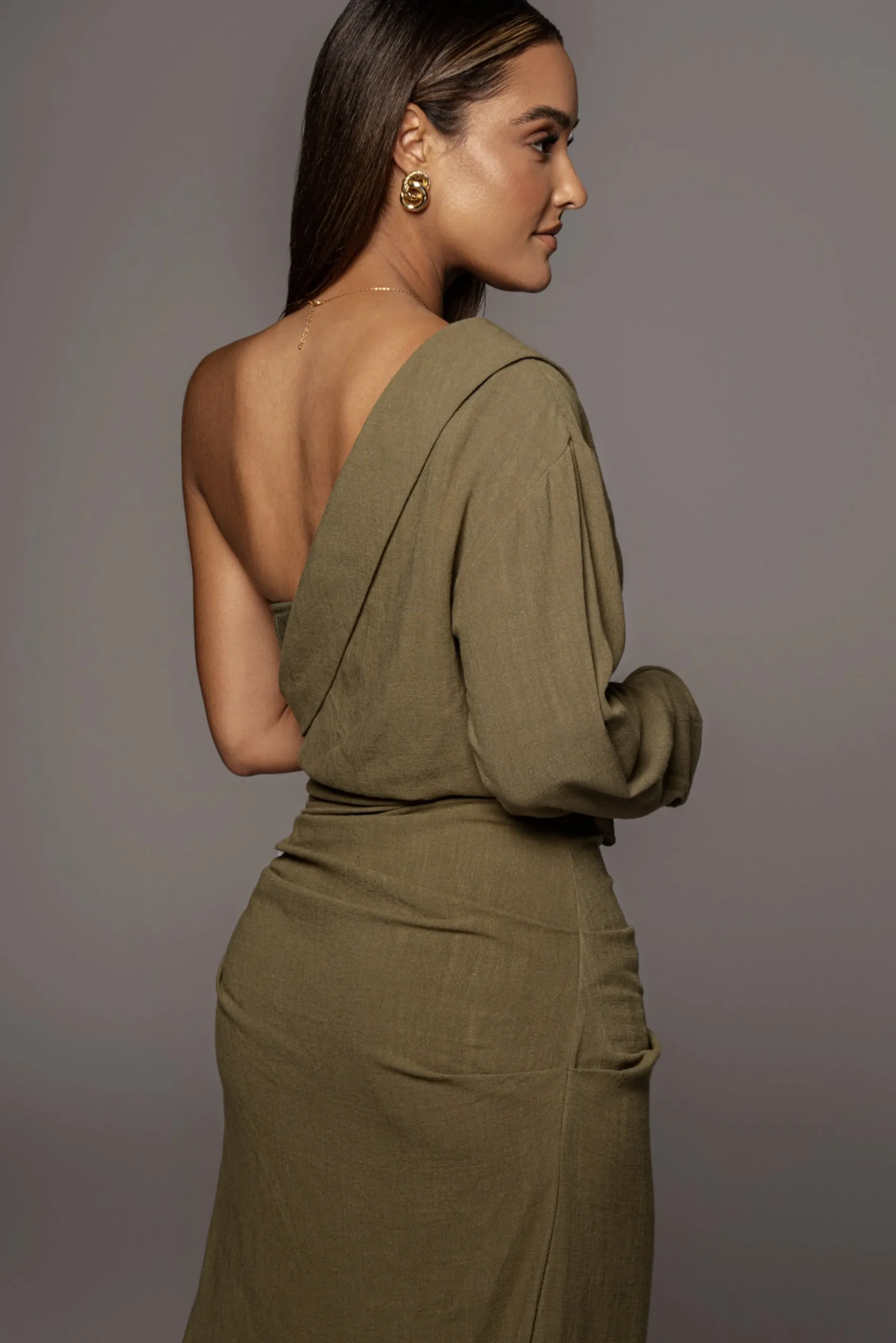 JLUXLABEL Olive Evita Linen Draped Dress