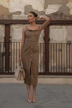 JLUXLABEL Olive Forever Summer Belted Dress