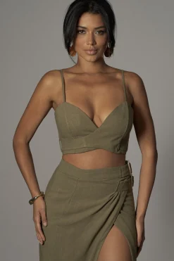 JLUXLABEL Olive Gisele Linen Slit Skirt