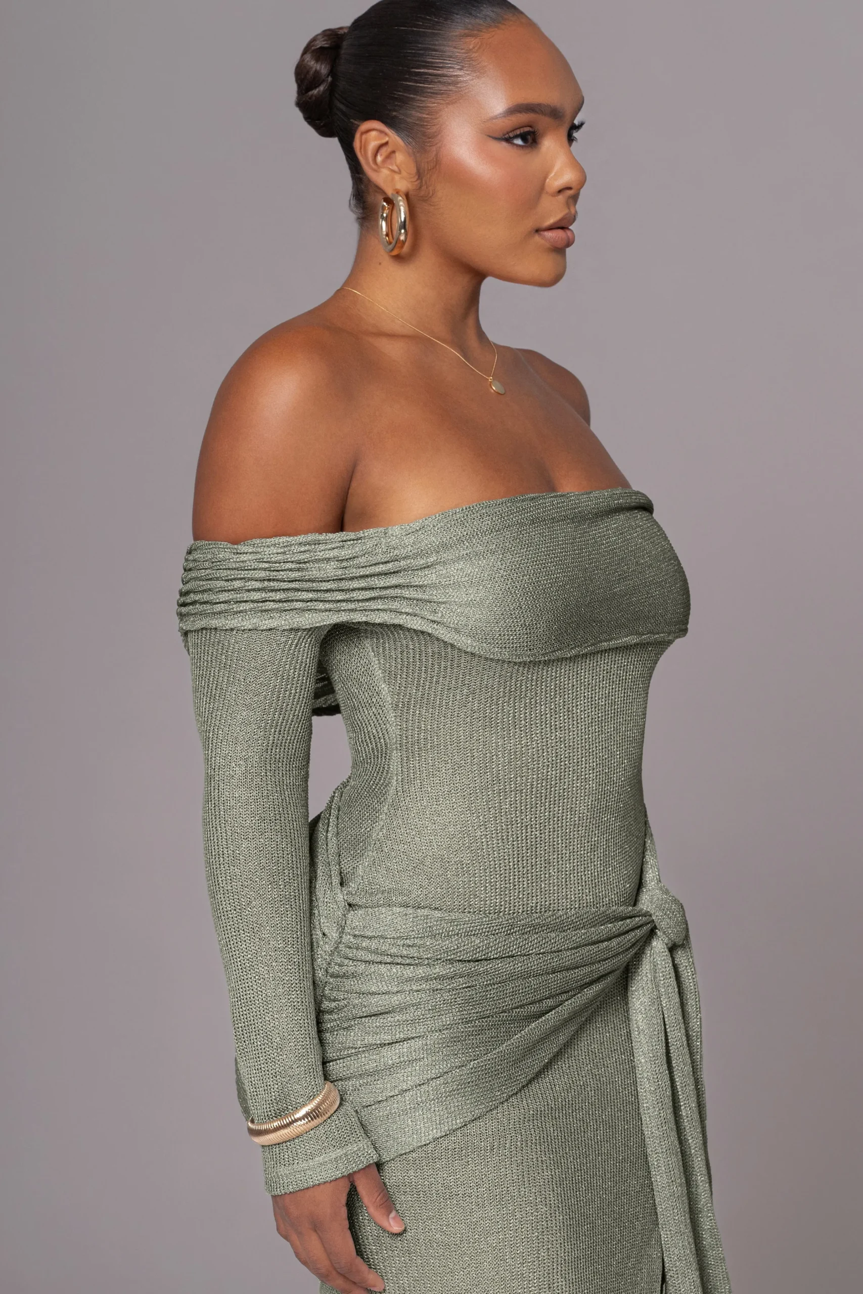 JLUXLABEL Olive Island Elegance Drape Dress