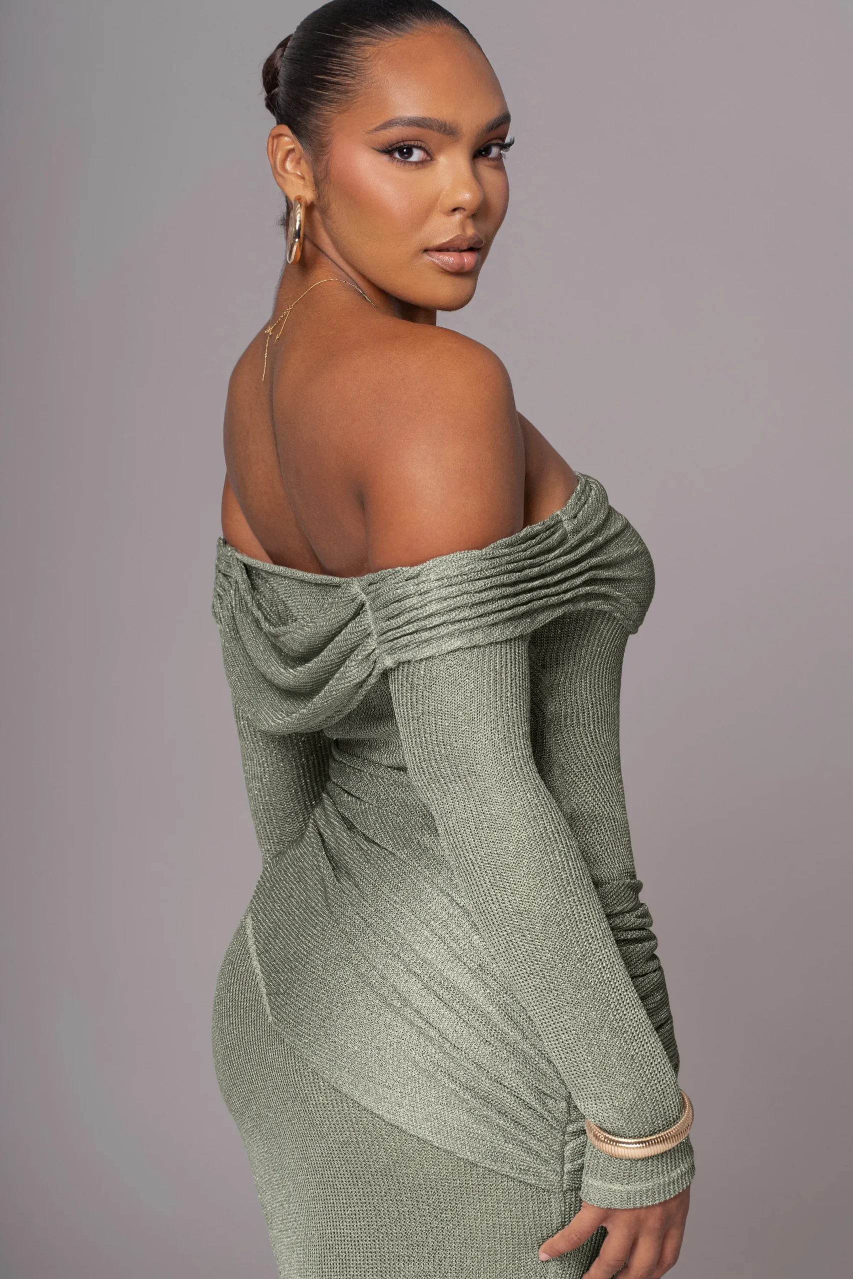 JLUXLABEL Olive Island Elegance Drape Dress
