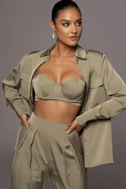 JLUXLABEL Olive Misty Button Up