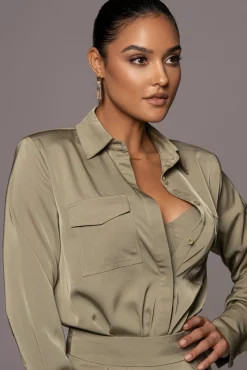 JLUXLABEL Olive Misty Button Up