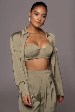 JLUXLABEL Olive Misty Button Up