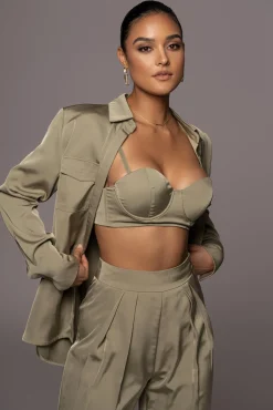 JLUXLABEL Olive Misty Button Up