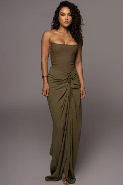 JLUXLABEL Olive Noelia Linen Slit Skirt