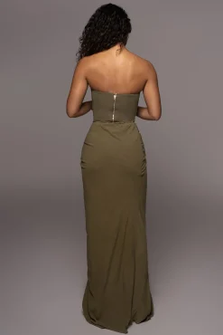 JLUXLABEL Olive Noelia Linen Slit Skirt