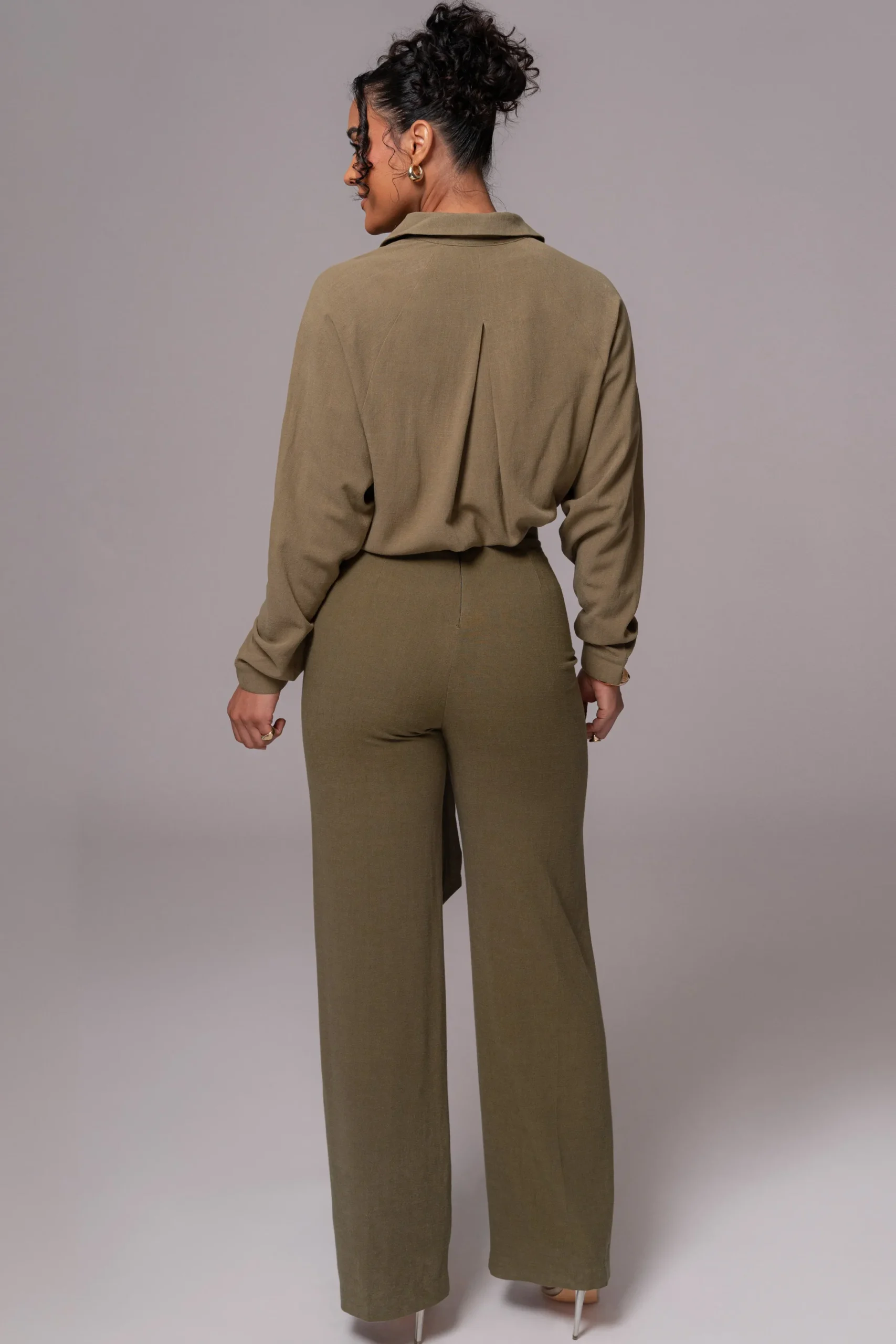 JLUXLABEL Olive Soho Front Tied Woven Top
