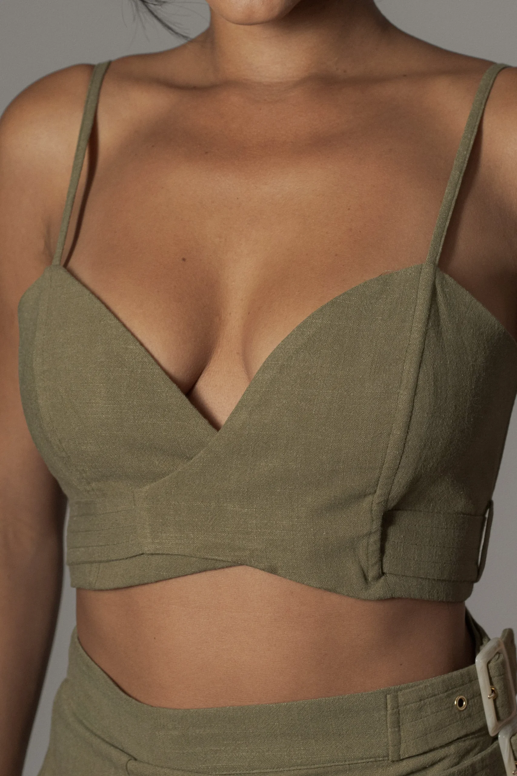 JLUXLABEL Olive Sunrise Linen Bustier