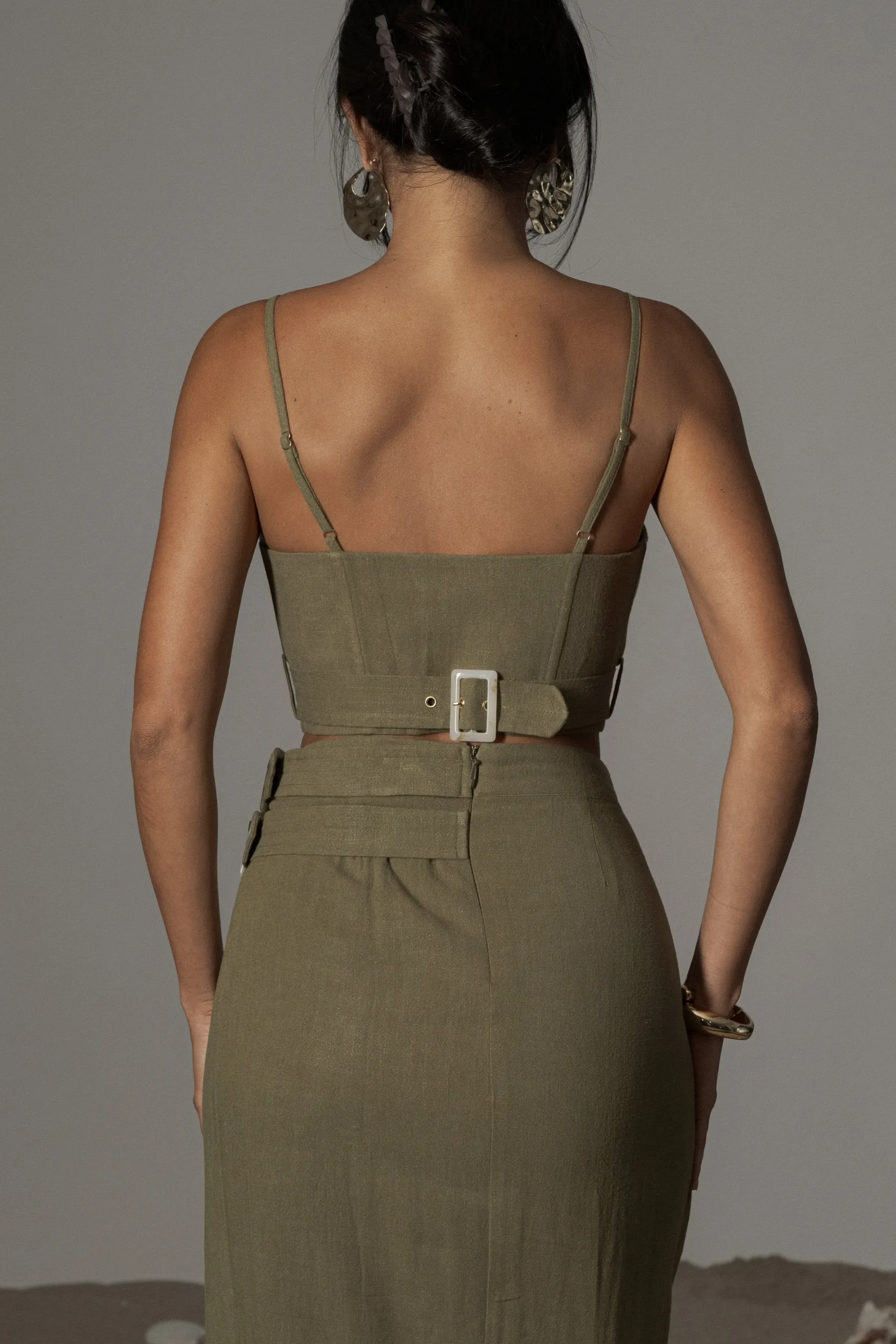 JLUXLABEL Olive Sunrise Linen Bustier