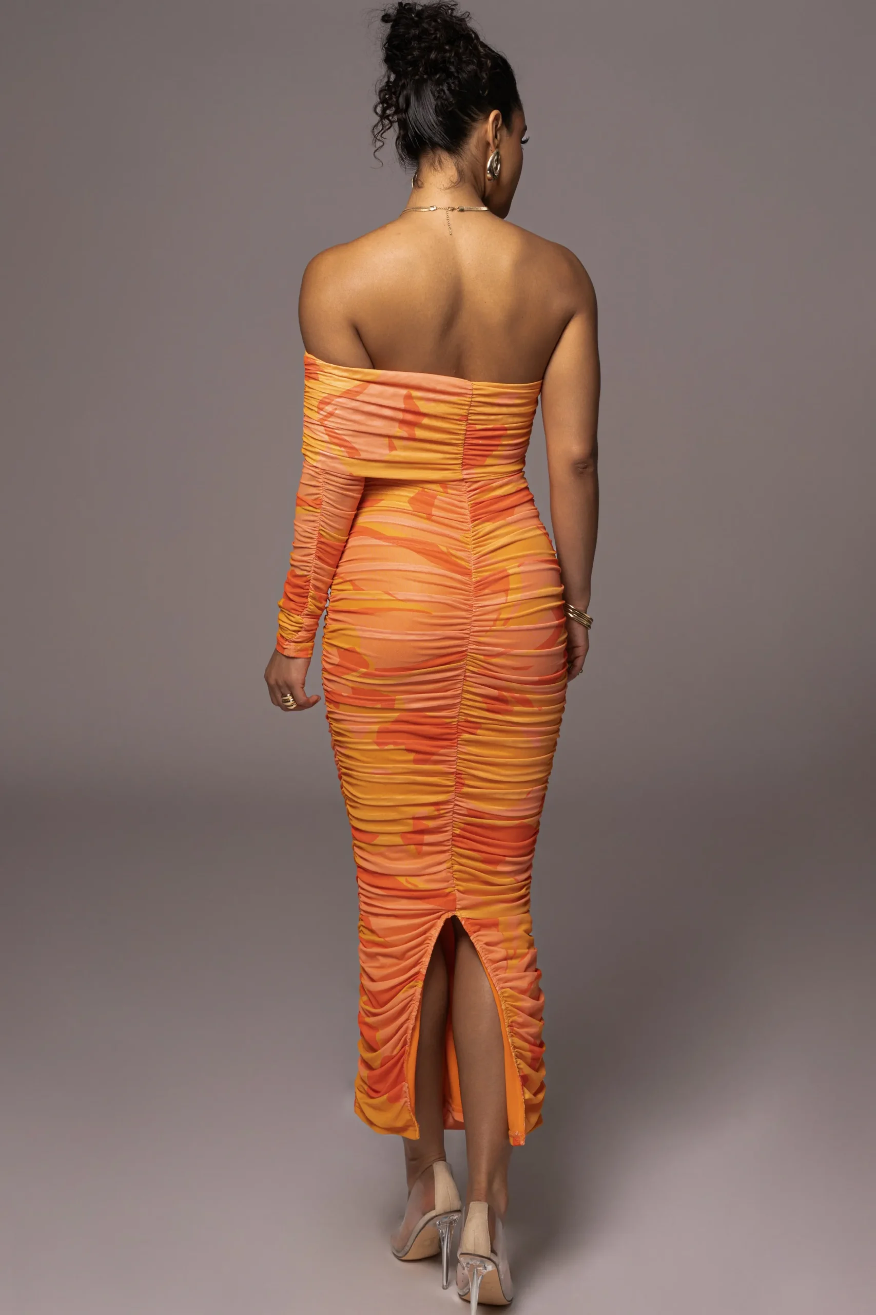 JLUXLABEL Orange Capri Ruched Dress