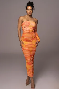 JLUXLABEL Orange Capri Ruched Dress