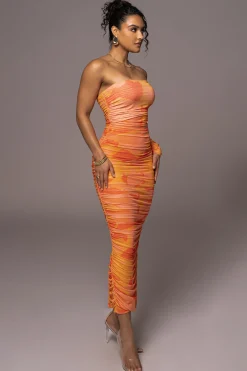 JLUXLABEL Orange Capri Ruched Dress