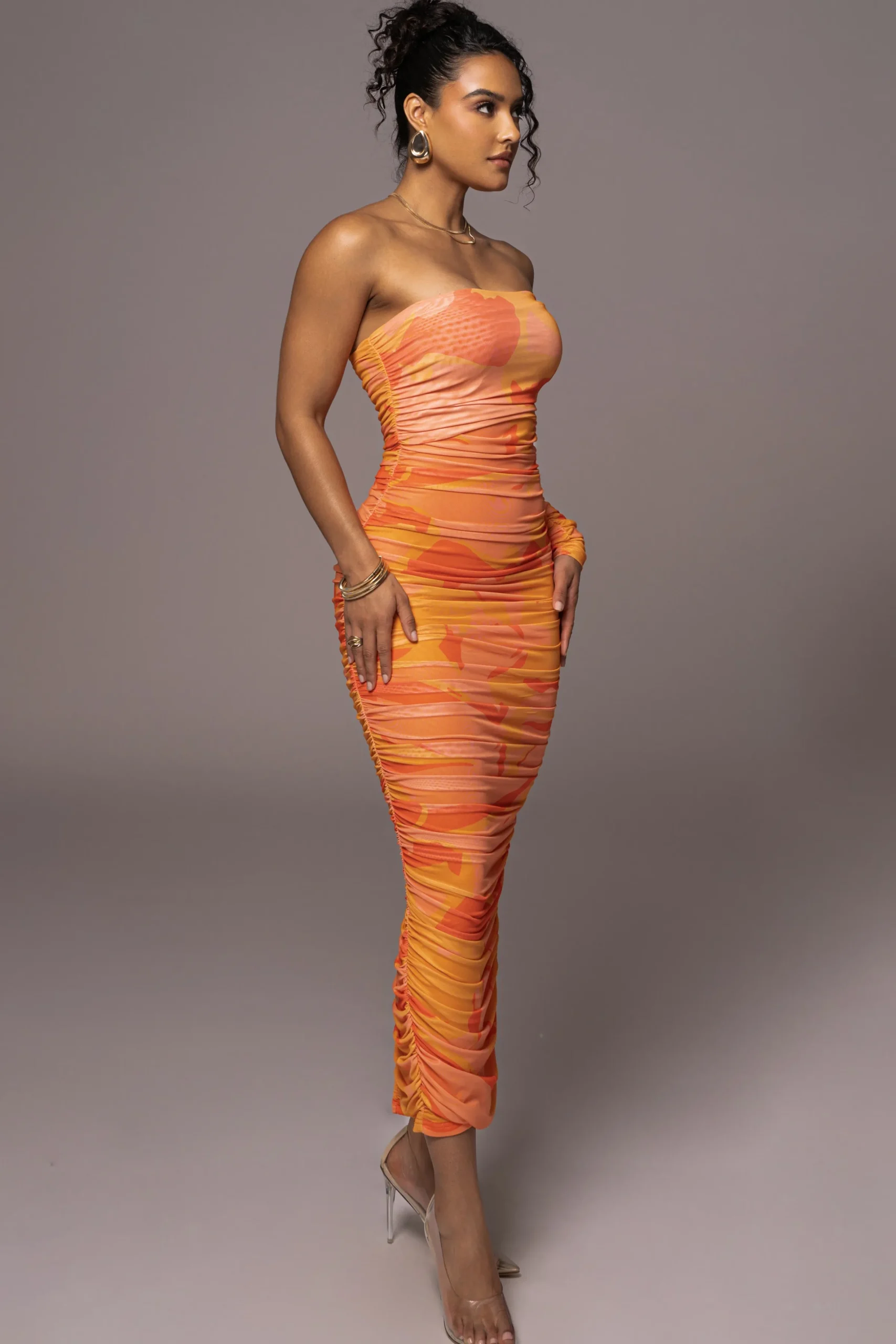 JLUXLABEL Orange Capri Ruched Dress