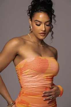 JLUXLABEL Orange Capri Ruched Dress