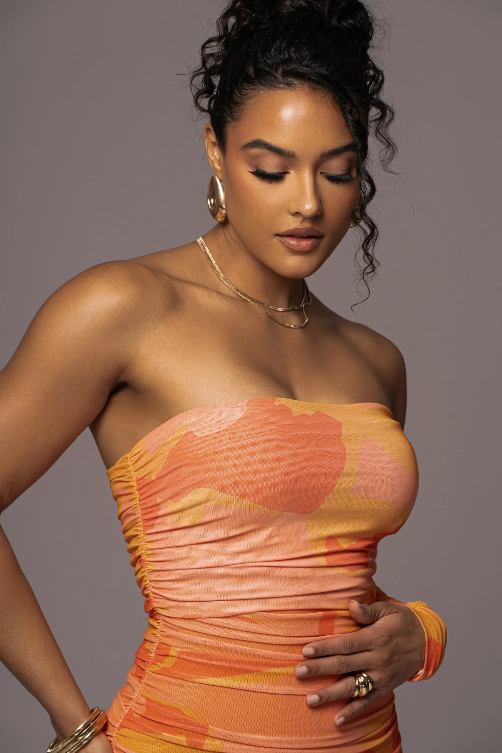 JLUXLABEL Orange Capri Ruched Dress