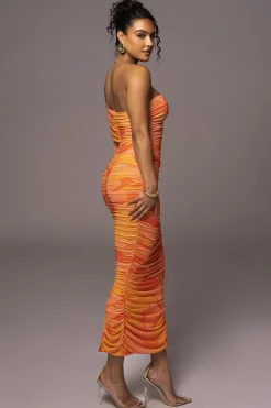 JLUXLABEL Orange Capri Ruched Dress