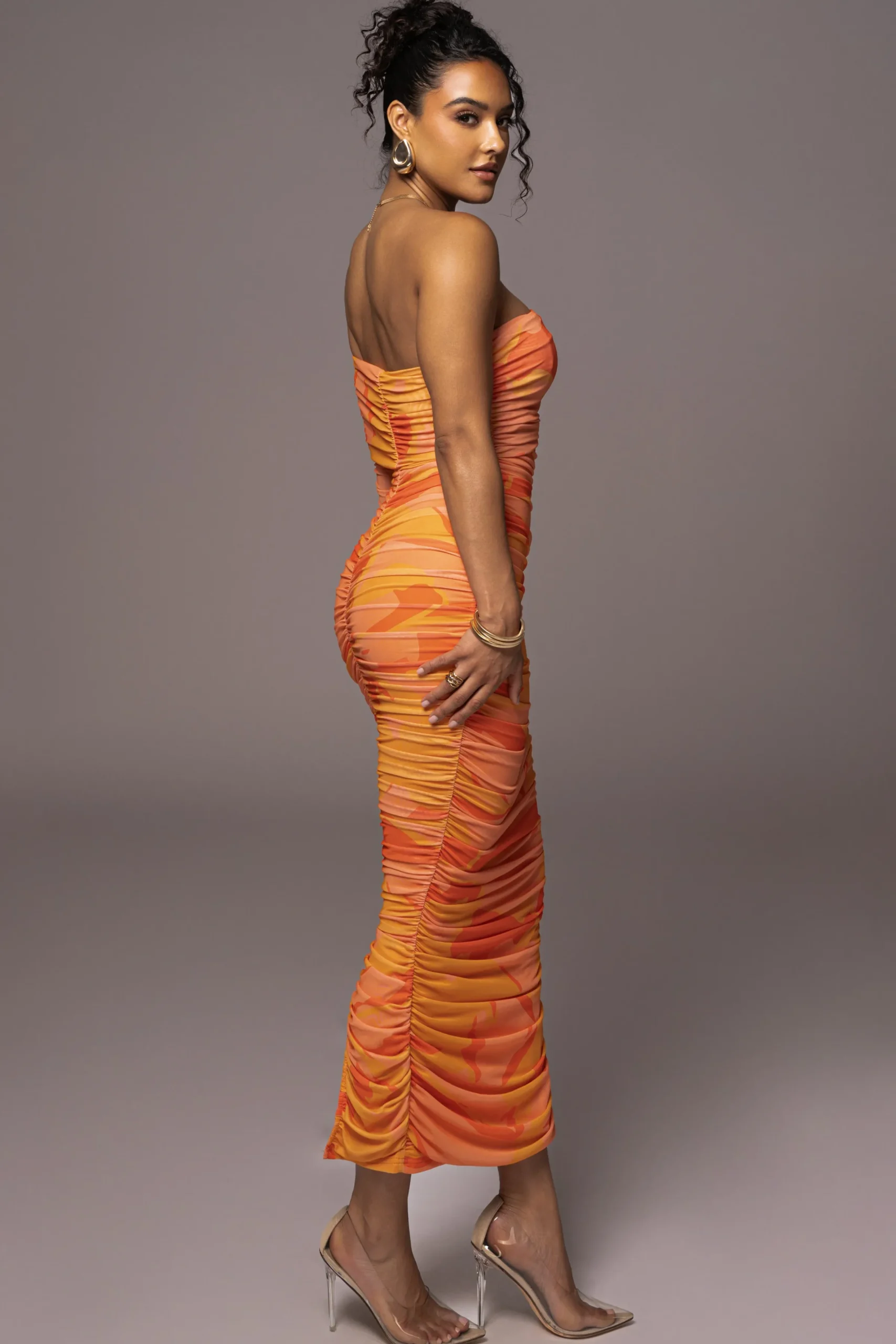 JLUXLABEL Orange Capri Ruched Dress
