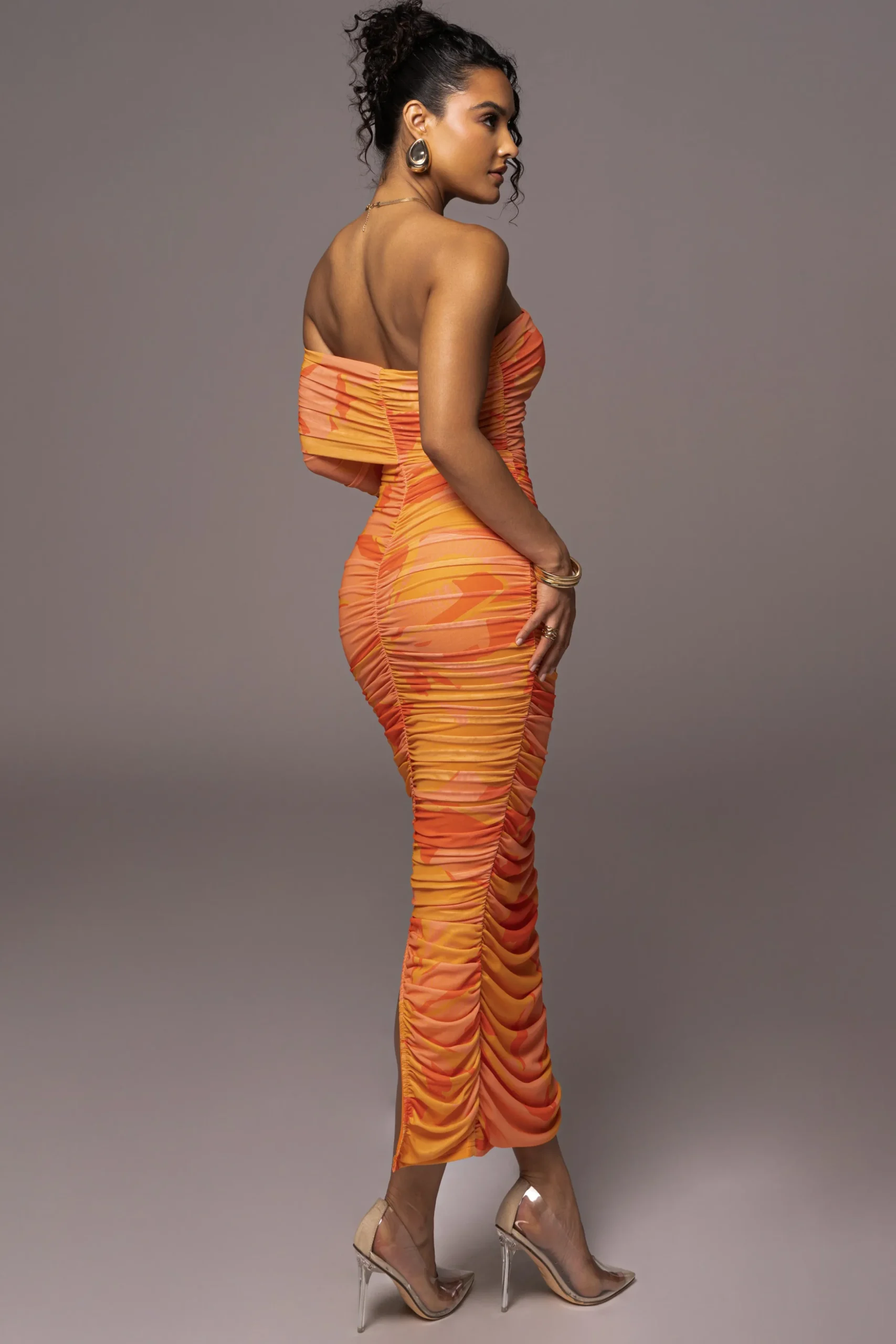 JLUXLABEL Orange Capri Ruched Dress