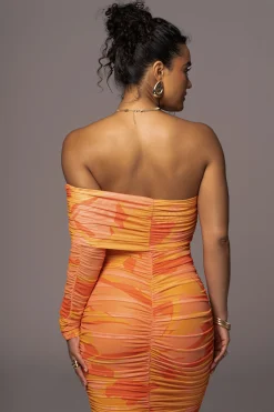 JLUXLABEL Orange Capri Ruched Dress