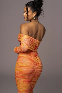 JLUXLABEL Orange Capri Ruched Dress