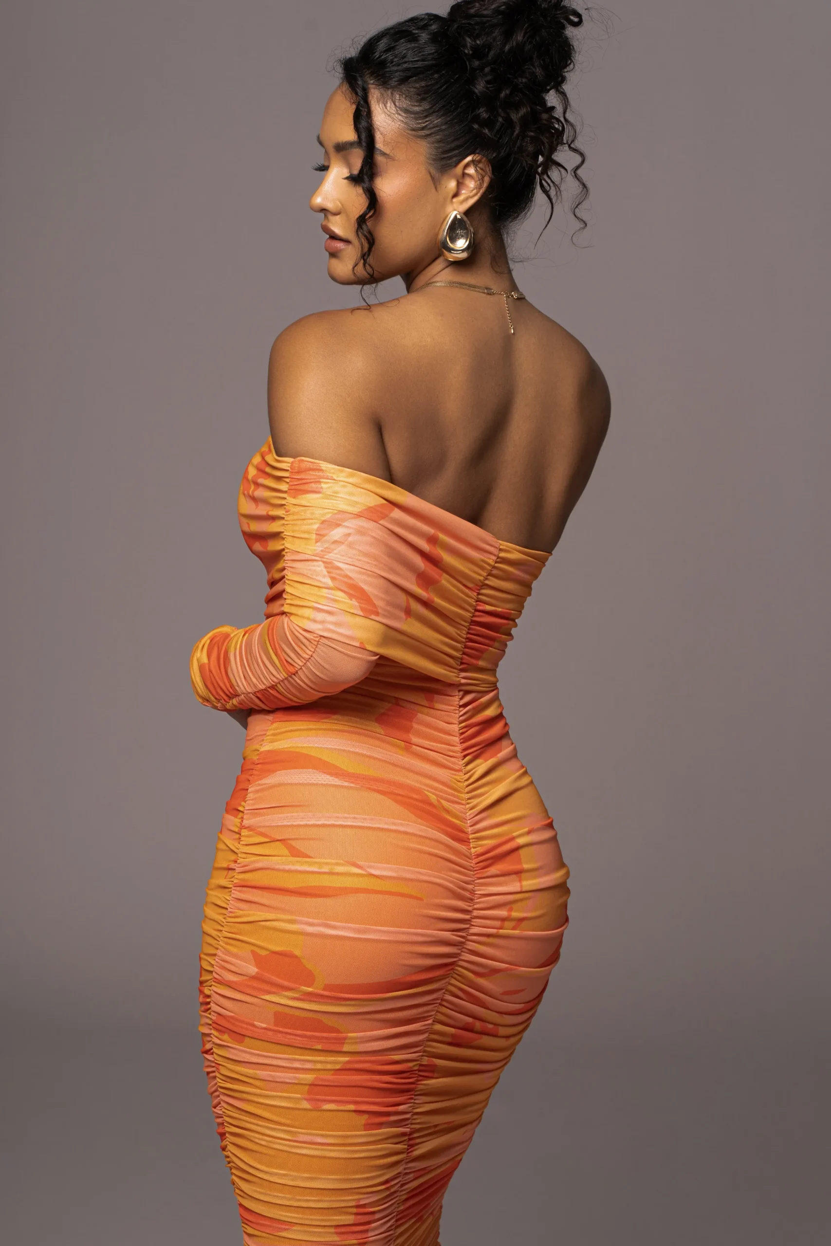 JLUXLABEL Orange Capri Ruched Dress
