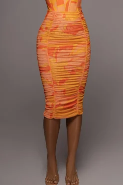 JLUXLABEL Orange Costa Rica Floral Skirt
