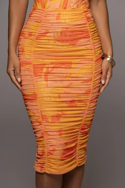 JLUXLABEL Orange Costa Rica Floral Skirt