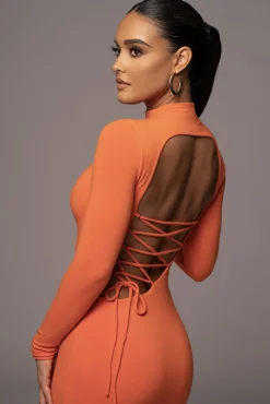 JLUXLABEL Orange Shaye Mock Neck Dress