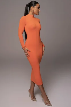 JLUXLABEL Orange Shaye Mock Neck Dress
