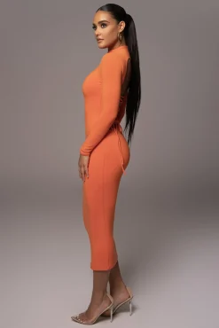 JLUXLABEL Orange Shaye Mock Neck Dress