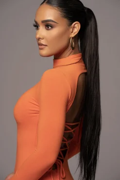 JLUXLABEL Orange Shaye Mock Neck Dress