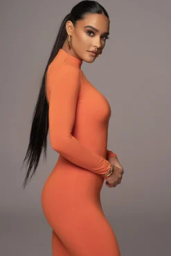 JLUXLABEL Orange Shaye Mock Neck Dress