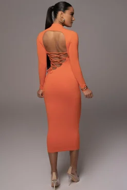 JLUXLABEL Orange Shaye Mock Neck Dress