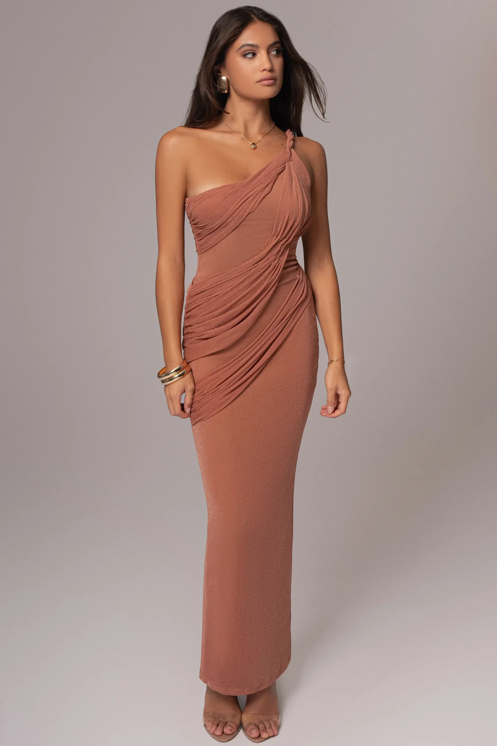 JLUXLABEL Peach Alari One Shoulder Maxi Dress