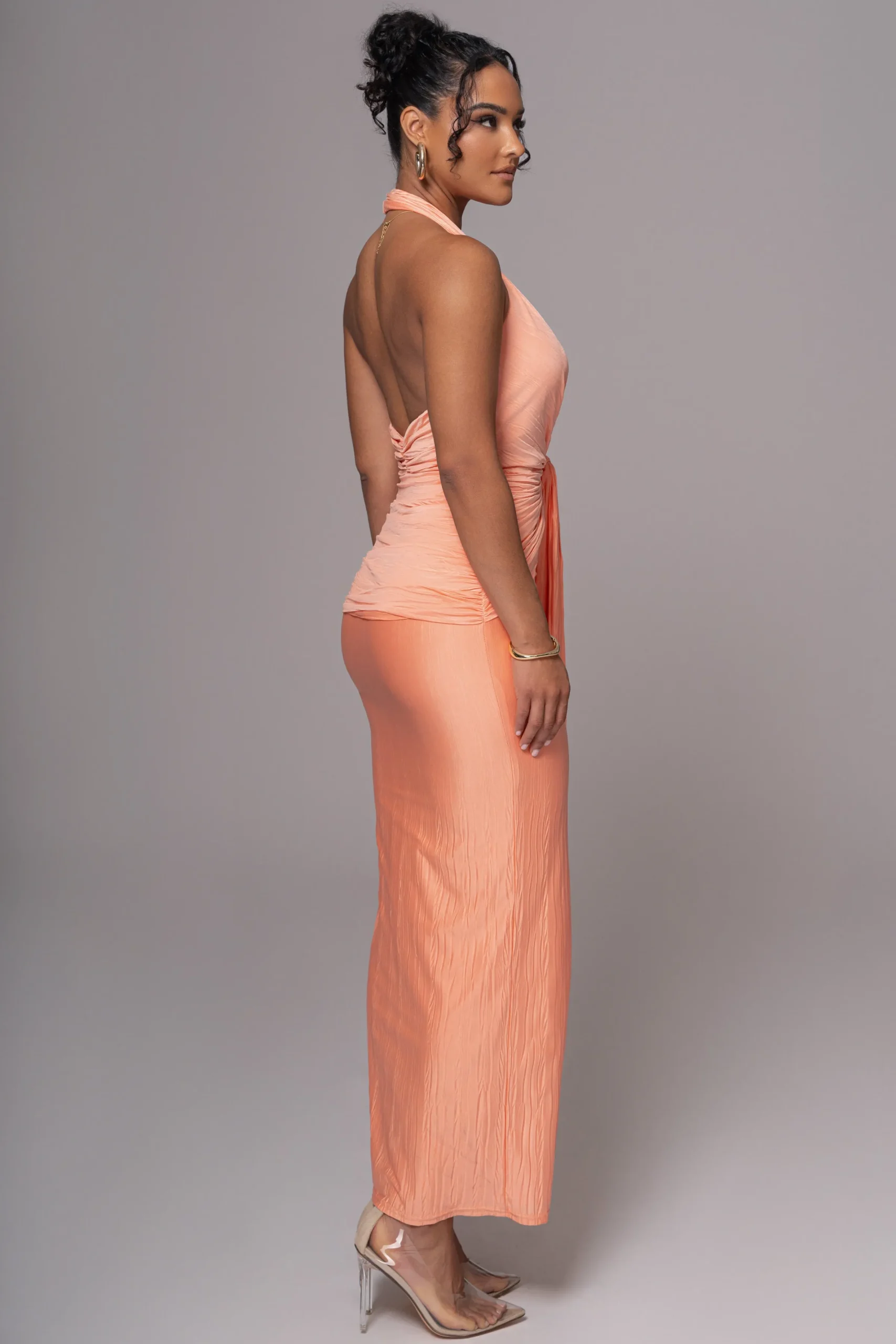 JLUXLABEL Peach Under The Moonlight Drape Dress