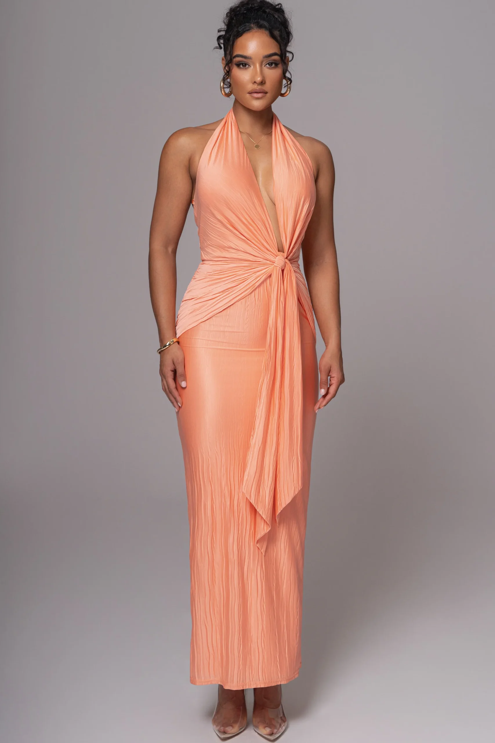 JLUXLABEL Peach Under The Moonlight Drape Dress