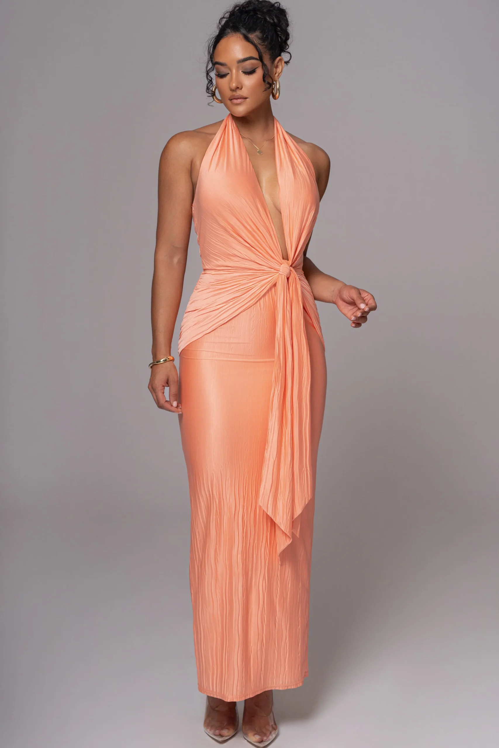 JLUXLABEL Peach Under The Moonlight Drape Dress