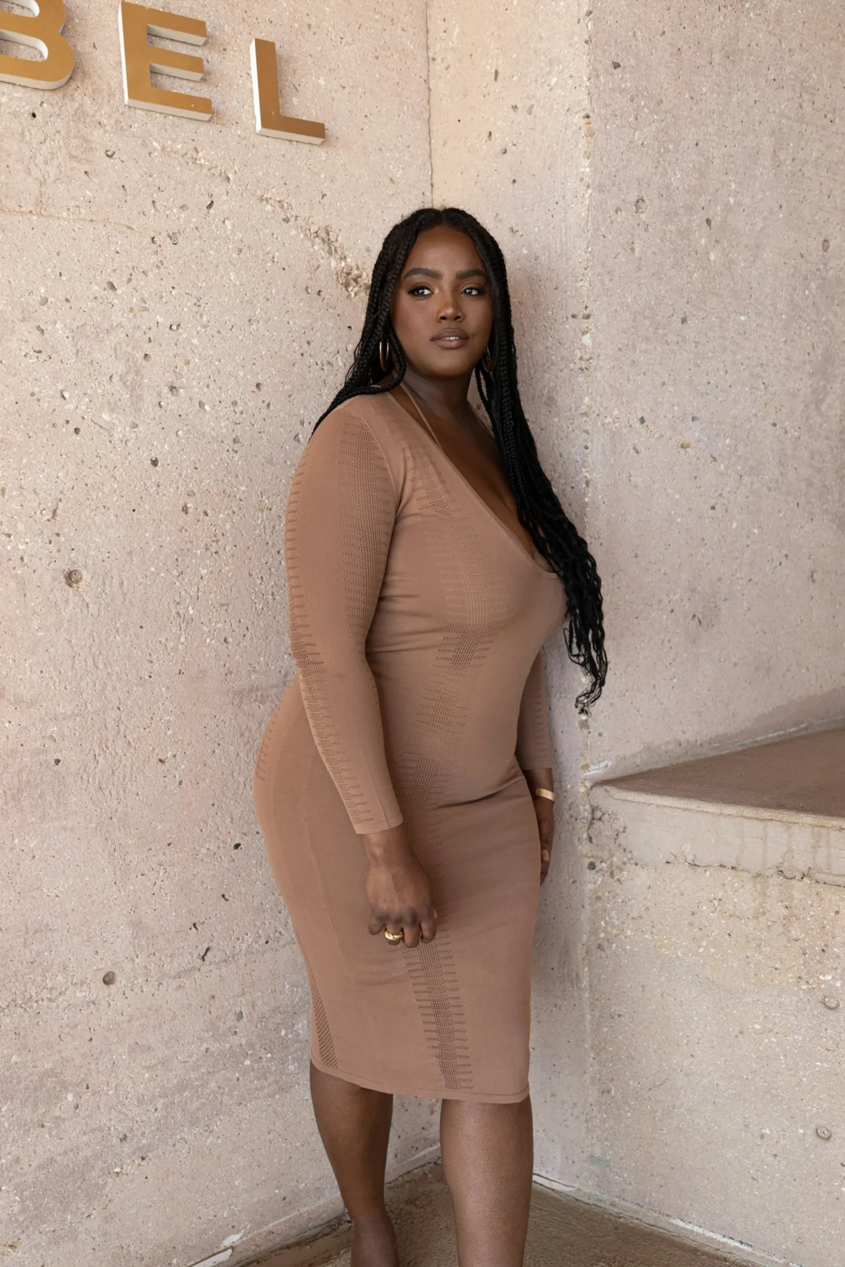 JLUXLABEL Pecan Look This Way Midi Dress