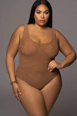 JLUXLABEL Pecan Mesh Essentials Tank Bodysuit Undergarment