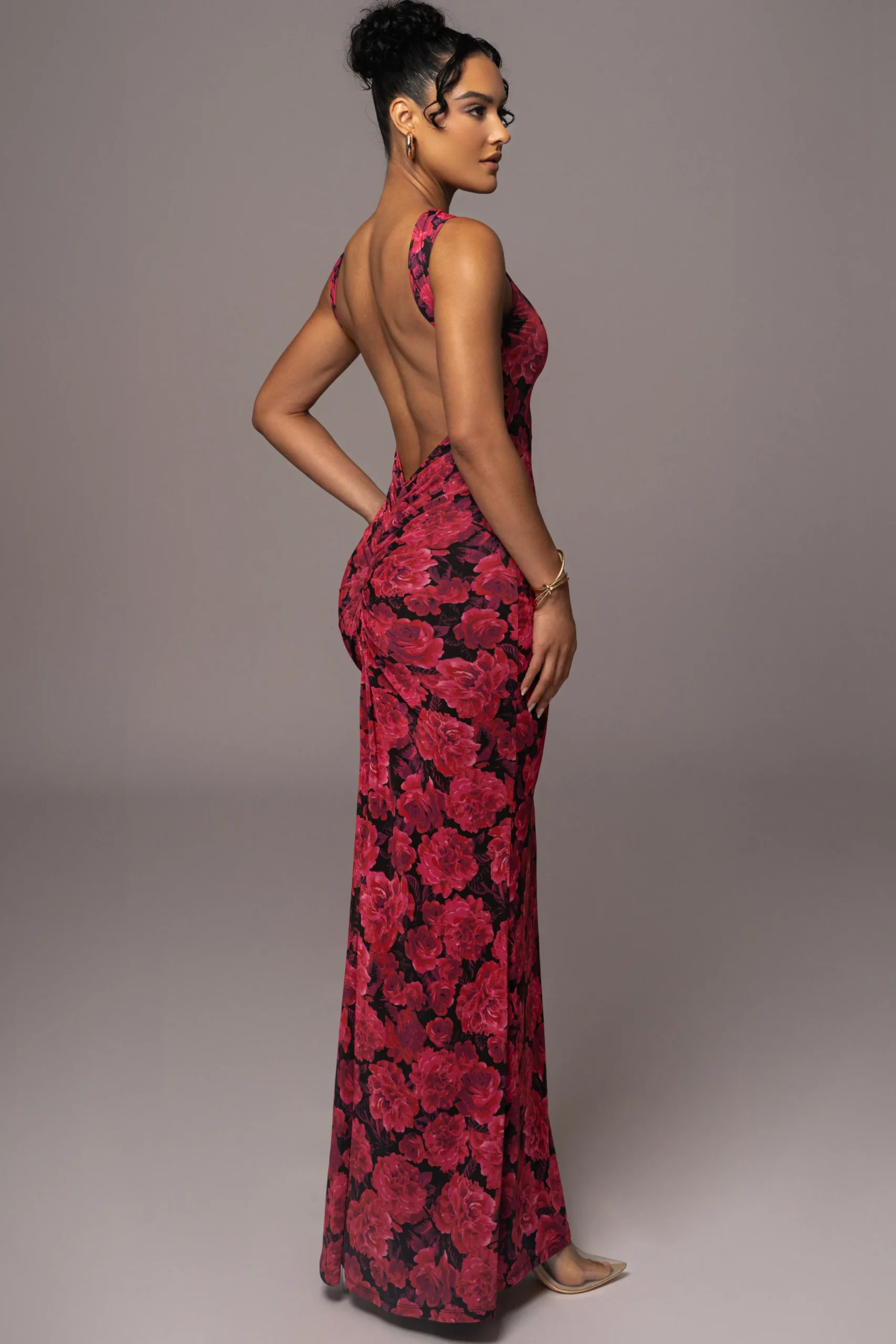 JLUXLABEL Pink Floral Front And Center Maxi Dress