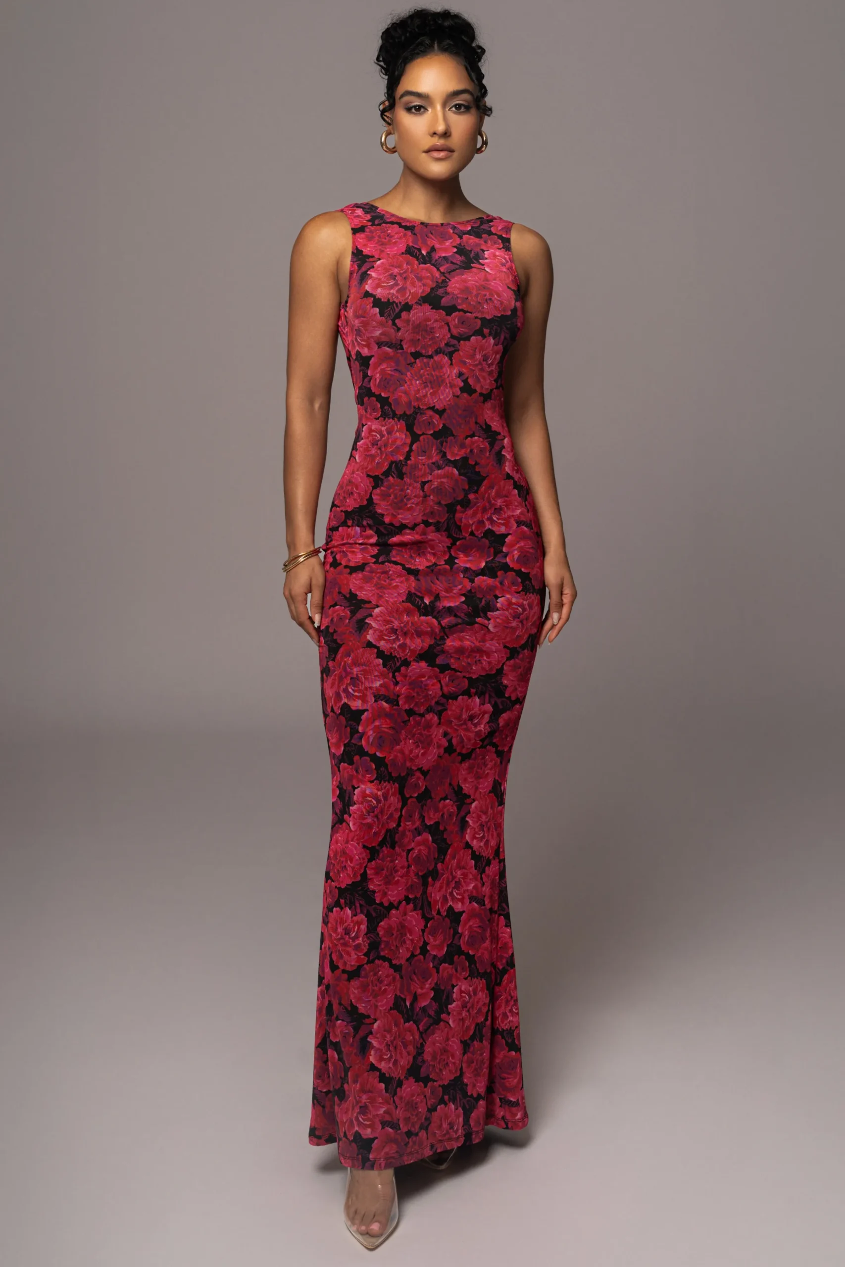 JLUXLABEL Pink Floral Front And Center Maxi Dress