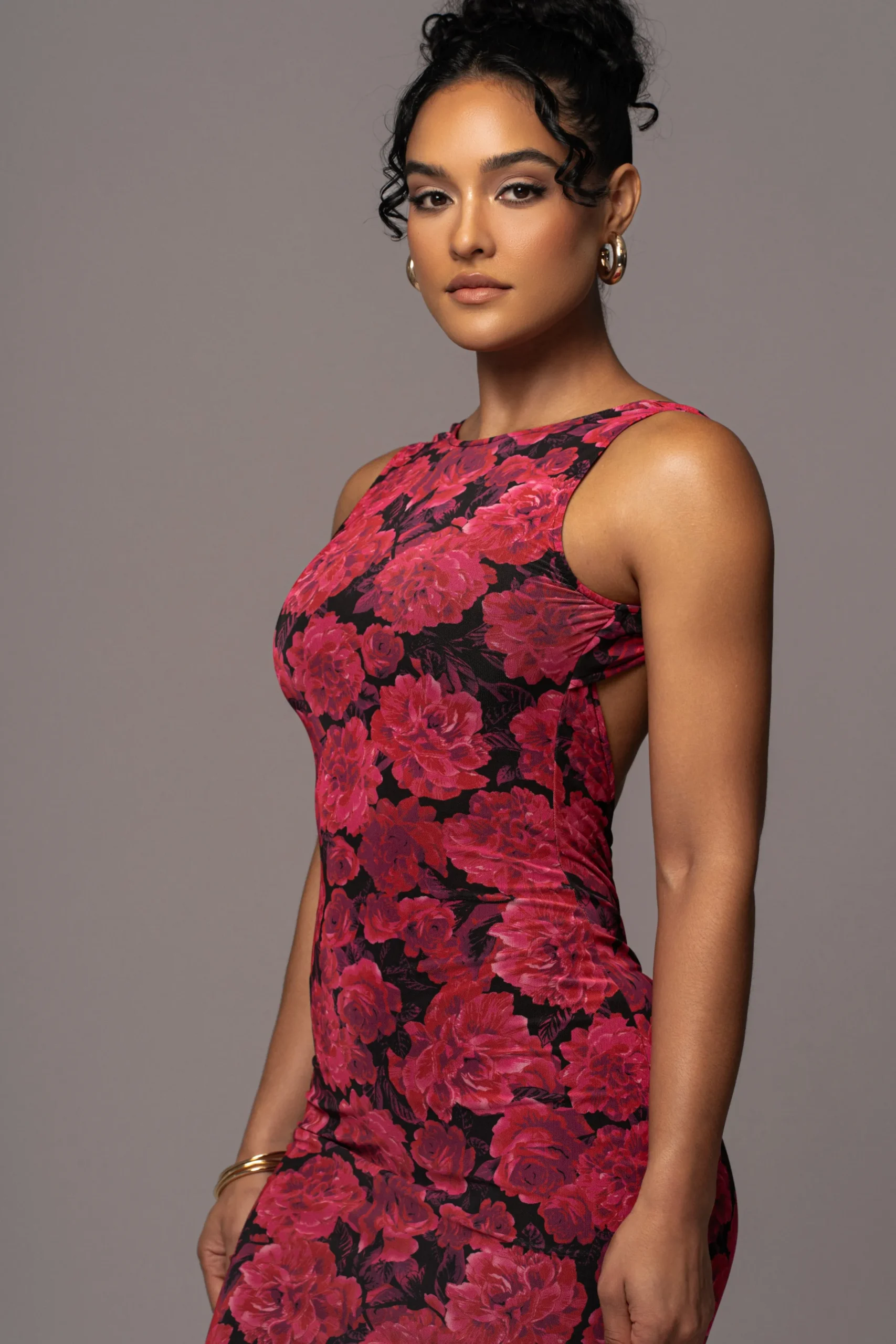 JLUXLABEL Pink Floral Front And Center Maxi Dress